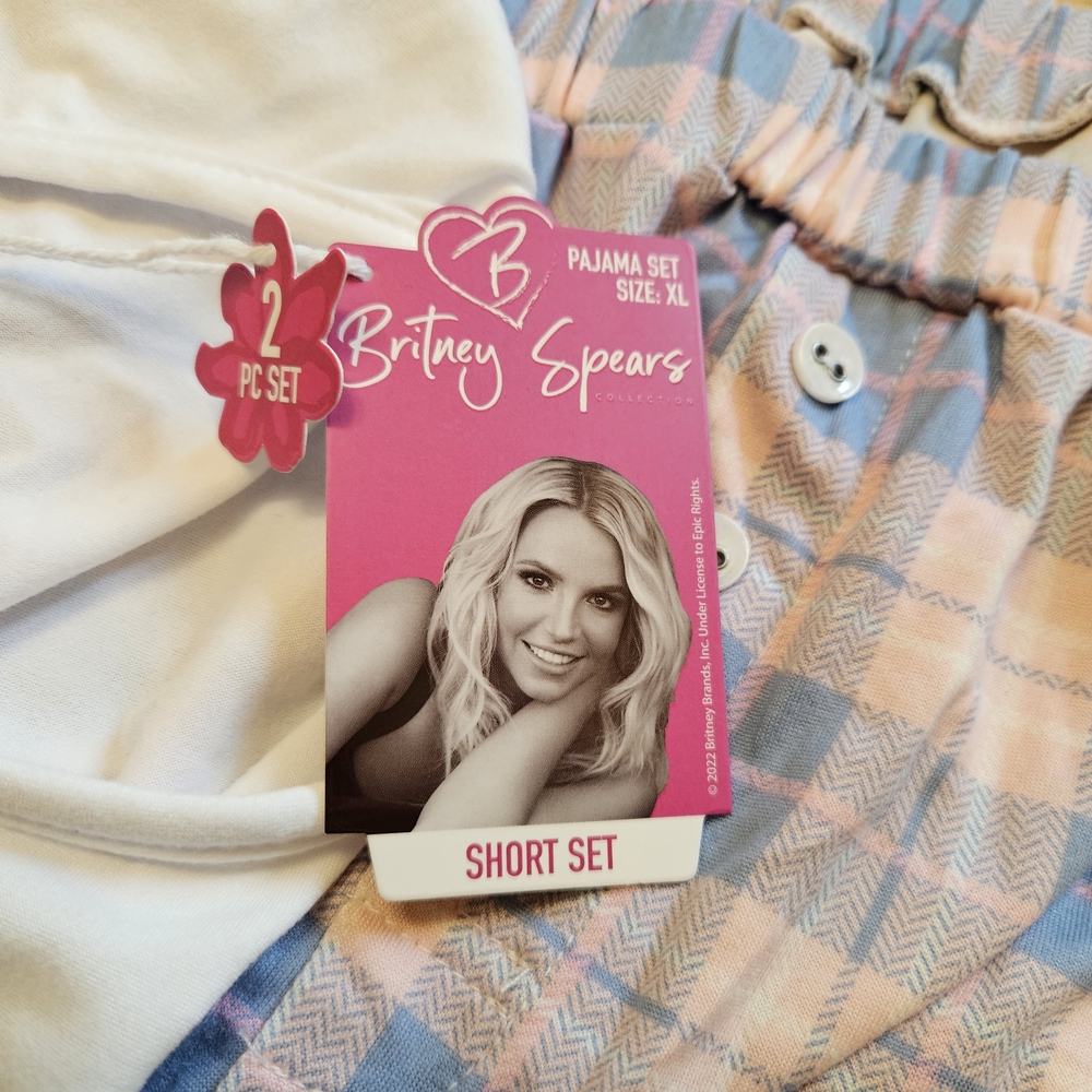 Britney Spears Graphic Pajama Set XL Celebrity Merch Y2K Tank Top Plaid ws56 - Picture 7 of 8